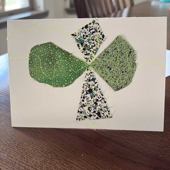 Handmade Green and White Greeting Cards with fabric - Picture 3 of 5